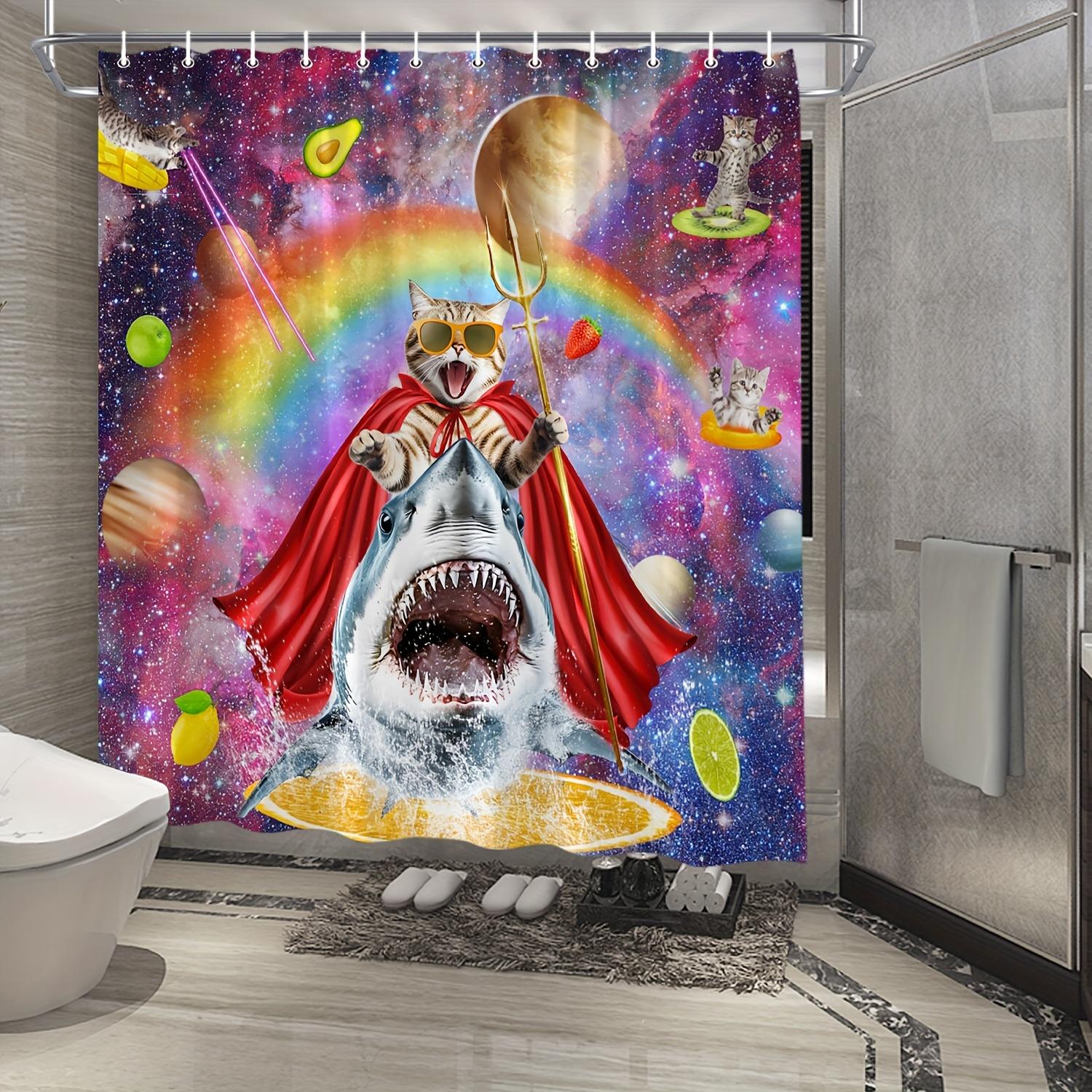 

Emperor Rainbow Raccoon Shower Curtain - Magnificent Raccoon Decorated with Crown and Corner Wall in Living Room W90XH180cm