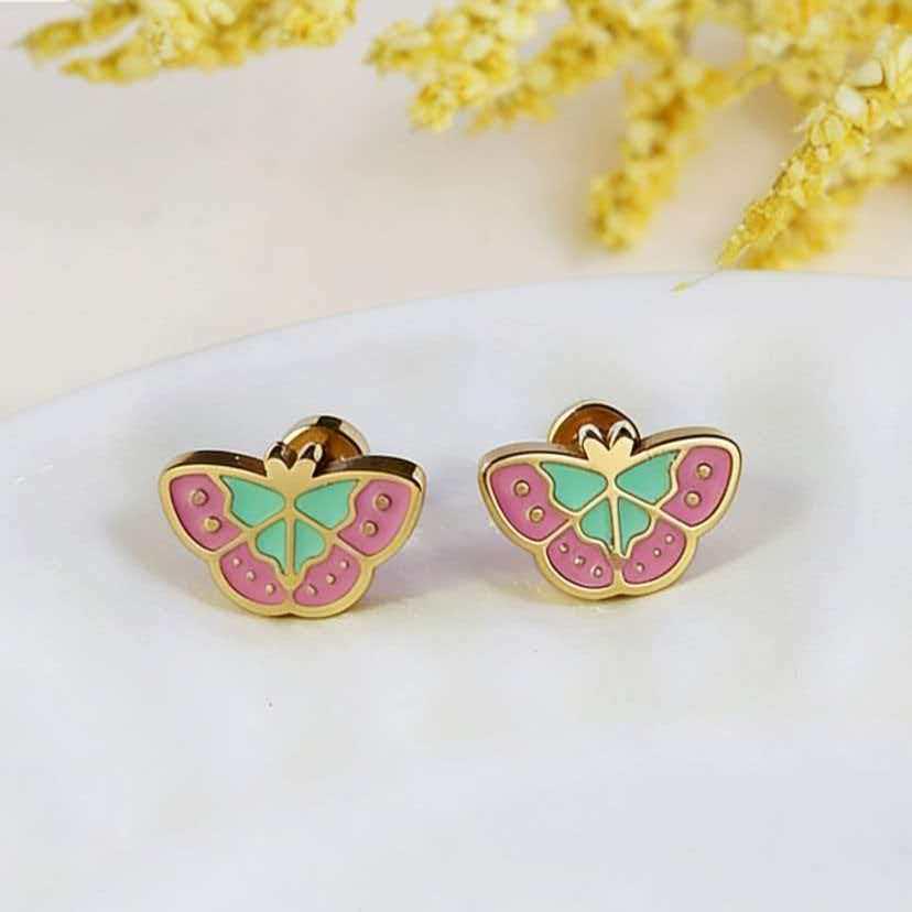 European & American Style Butterfly Stainless Steel Earrings for Women - Cute & Creative INS Style Ear Cartilage Studs золотой