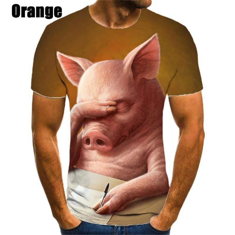 New Fashionable 3D Printed Pattern Pig T-shirt for Men's Summer Casual Short Sleeved Round Neck Plus Size Shirt for Comfort