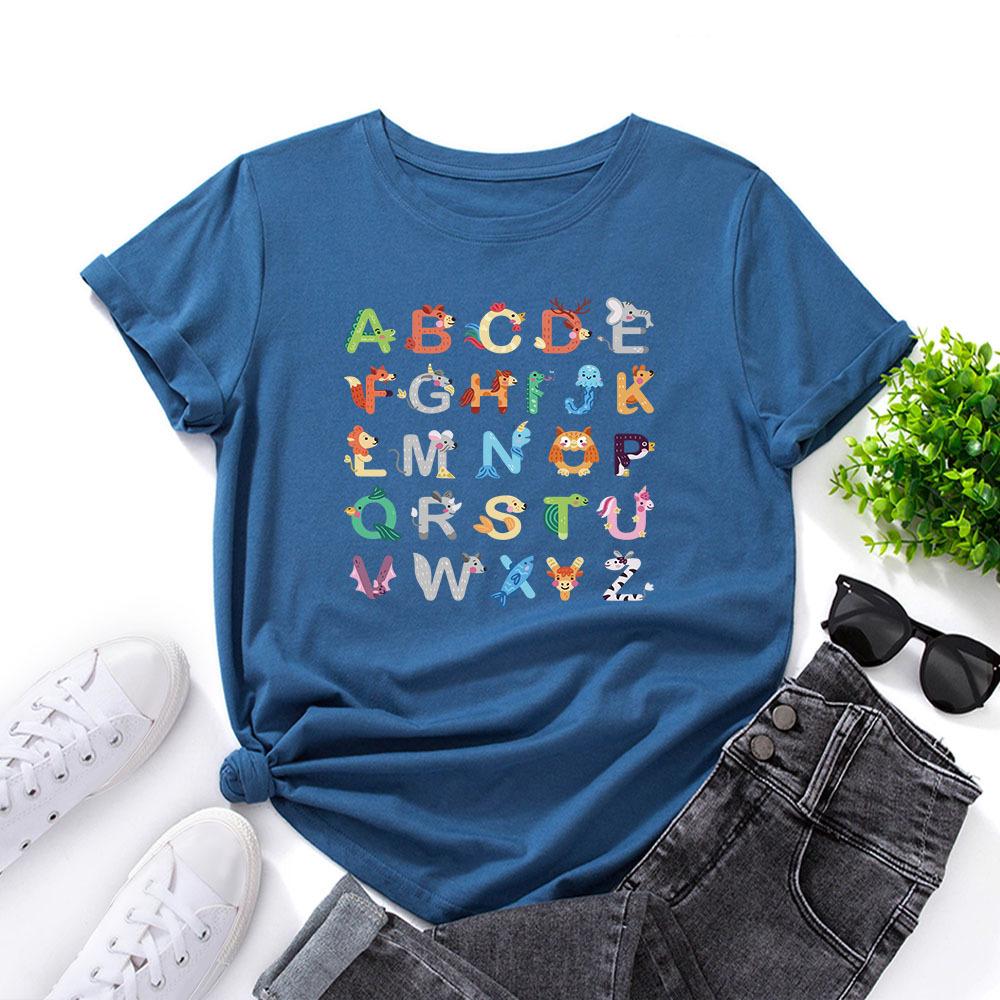 Cotton T-Shirt Short Sleeve Round Neck Women 2d Print Tops