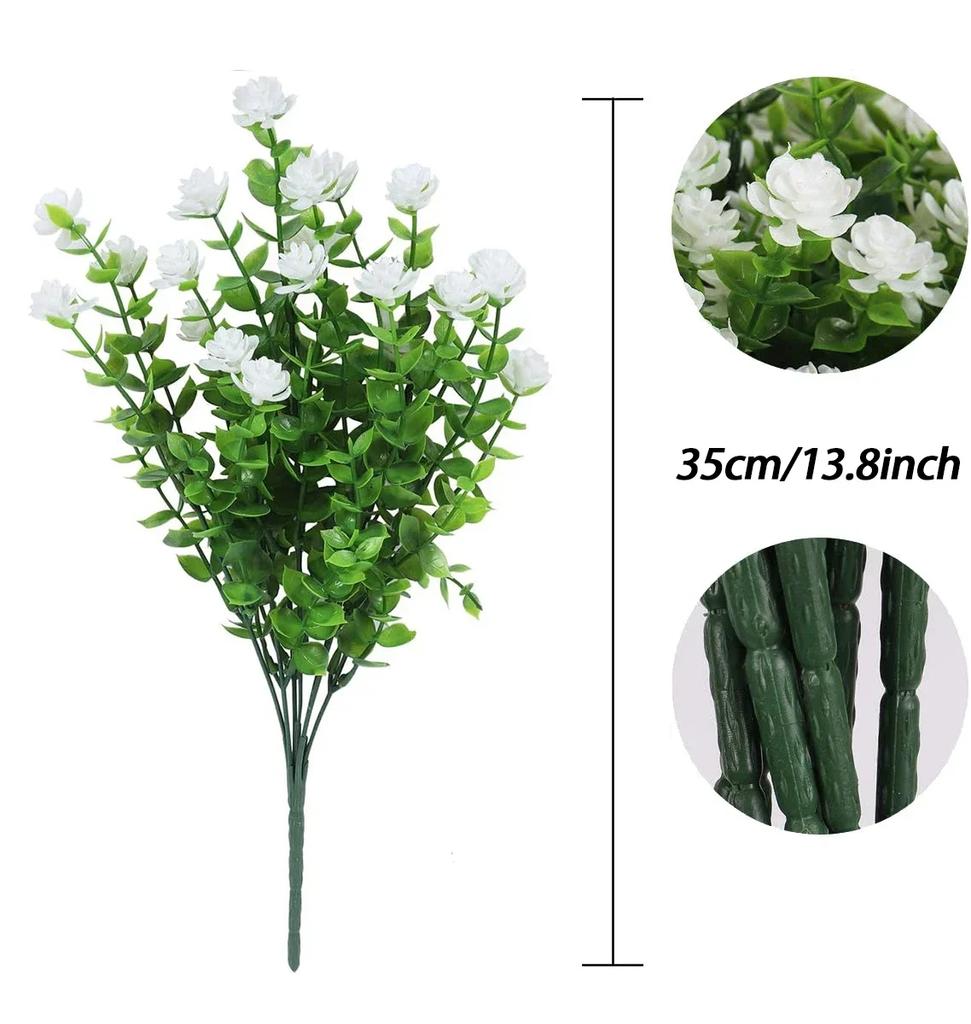 Artificial Flowers Seven Cross Milan Eucalyptus Camellia Office UV Fake Flowers Plastic Bouquet Wedding Home Decoration