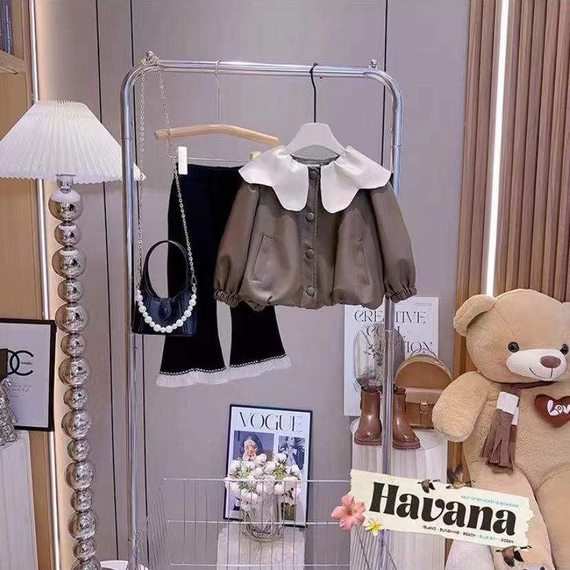 2025 Módní kožená bunda s klopami pro malé holčičky - Trendy podzimní svrchní oděv