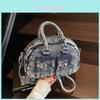 Vintage Denim Bowling Bag With Zipper Closure For Casual Daily Use