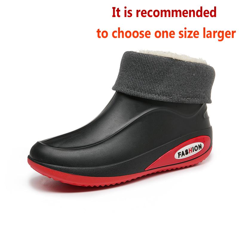 Fashion Rain Shoes Ankle Men Waterproof Shoes Rain Boots Low Top Anti-slip Wear-resistant Plush Kitchen Water Boots Fishing Rubber Shoes