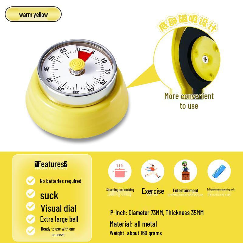 All-Metal Stainless Steel Magnet Kitchen Timer - Easy Visual Baking Tool for Students