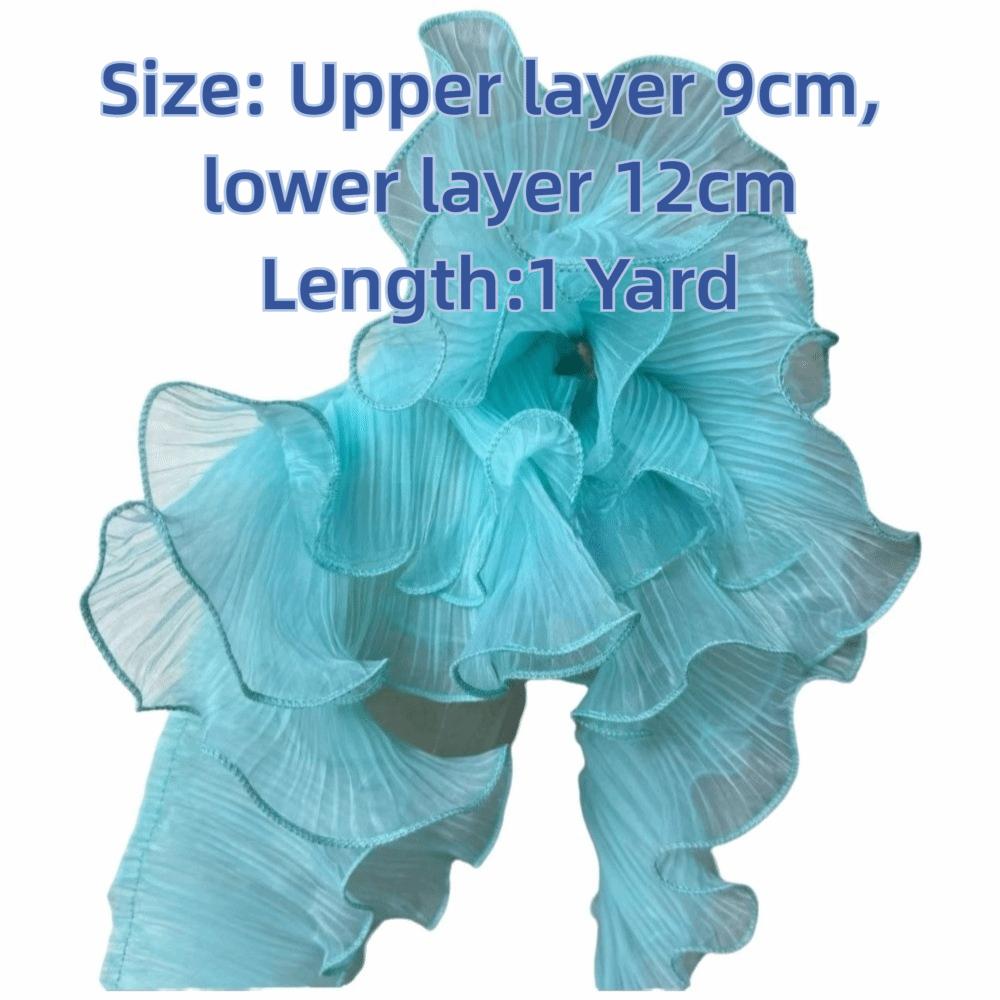 1 Yard Pleated Fabric Magic Color Ruffle Pleated Pleated Lace Rose Flower Pattern Organza Translucent Laser Gradient Lace