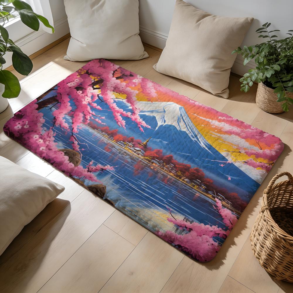Mount Fuji Floor Mat Soft Flannel Absorbent Mat Non-Slip Rug Home Bedroom Bathroom