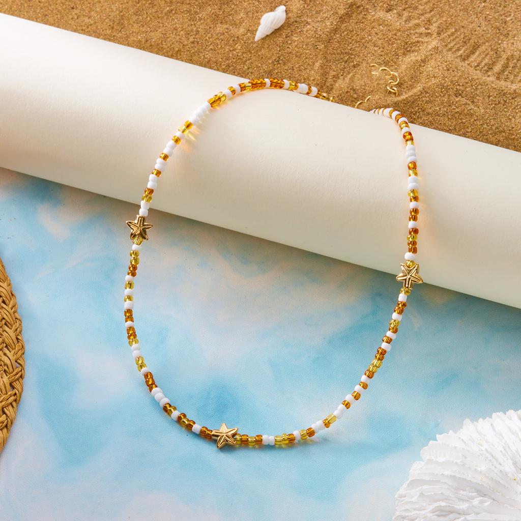 Lovely Cherry Pendant Rice Beads Choker Necklace for Women Fashion Simple Starfish Strawberry  Clavicle Chain Party Zircon Gift