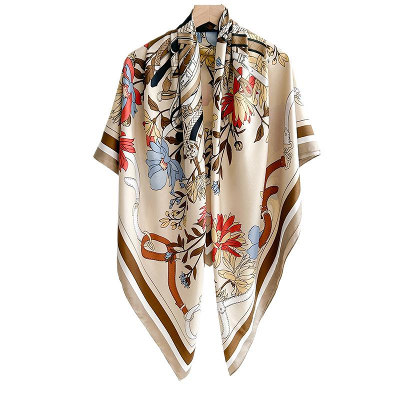 Vintage high-end women's light luxury fashionable design printed 111 twill square scarf, Korean trendy thin shawl
