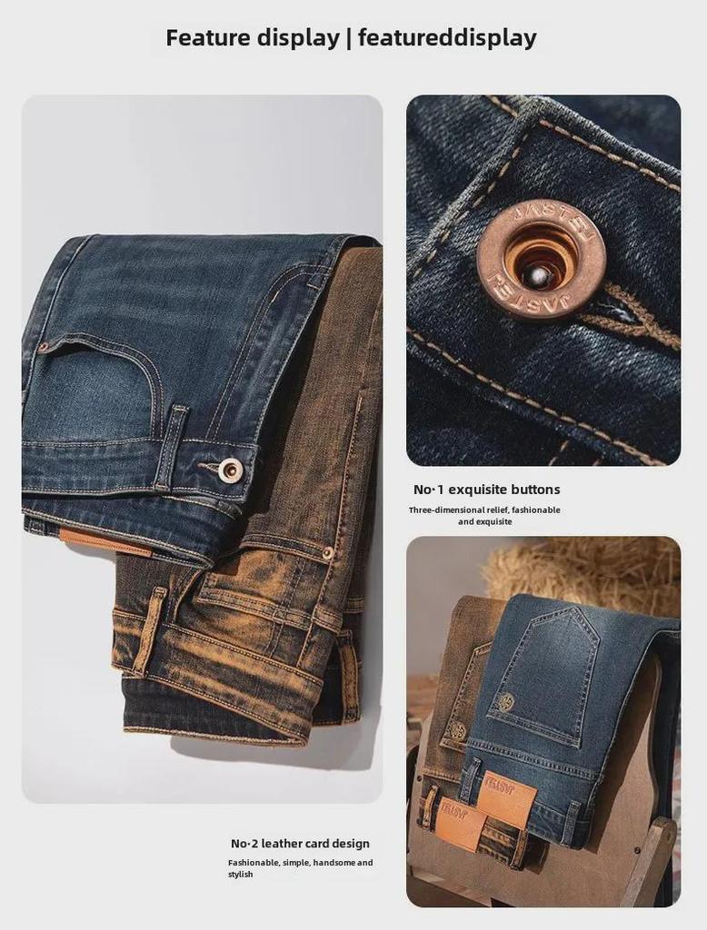 Jean taille moyenne délavé rétro pour homme - Nouvelle mode, style nostalgique, grandes tailles disponibles