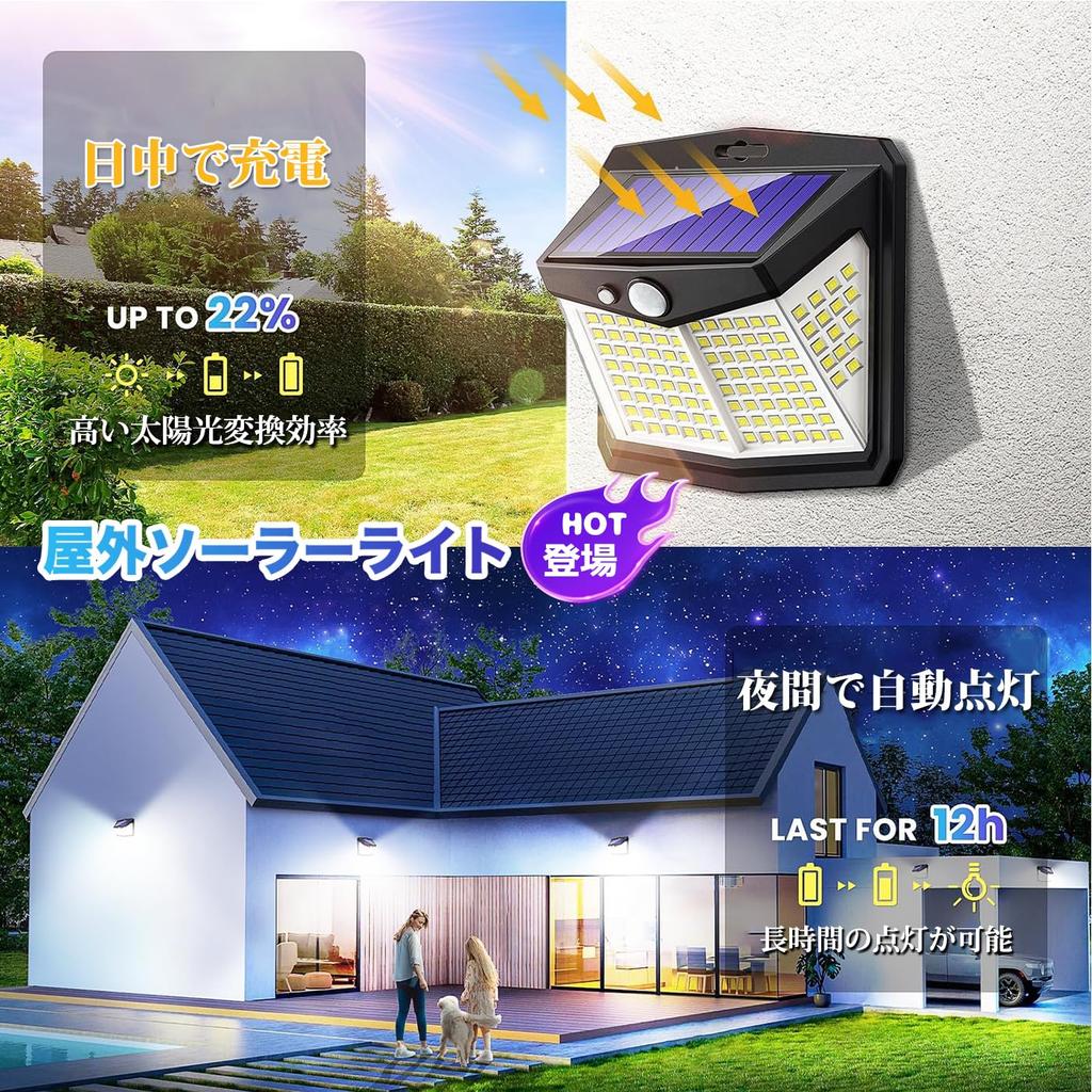 LED Sensor Lights for Outdoor Use, Motion Sensor, Automatic OnOff, Solar Powered, 128 High-Brightness LEDs, 3-Sided Illumination, 3 Lighting Modes,