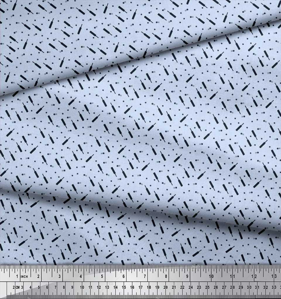 Soimoi Japan Crepe Satin Fabric Cricket Bat & Ball Shirting Print Sewing Fabric metre 42 Inch