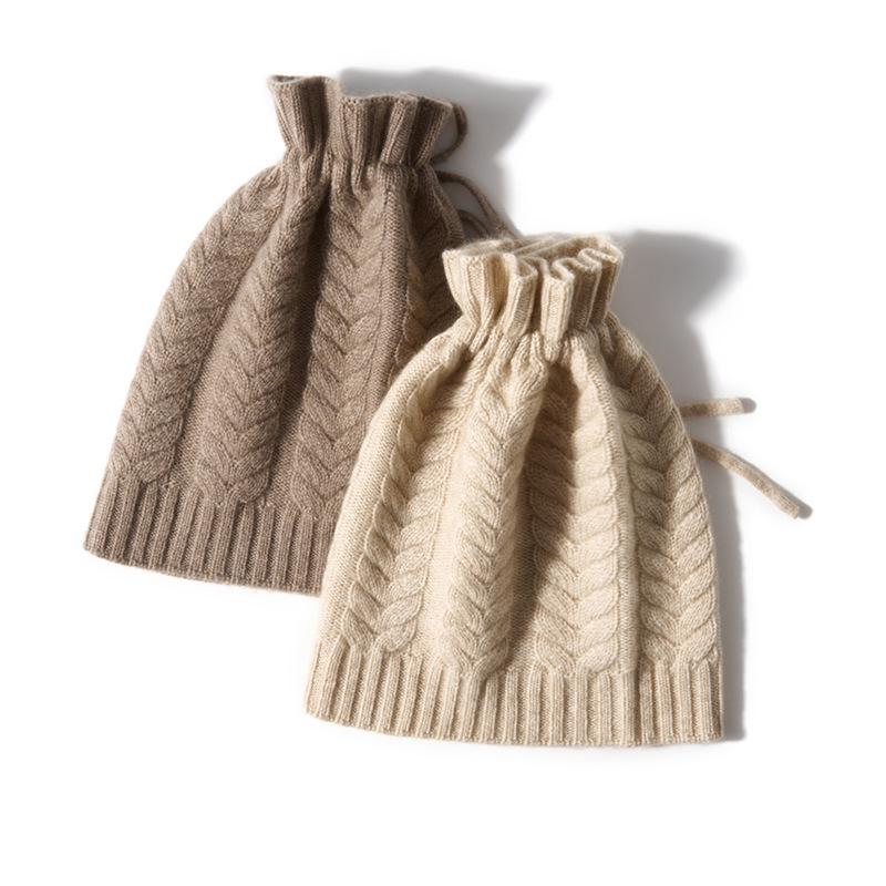 Soft Cashmere Autumn and Winter New Style Women's Front and Back Stitch Drawstring Simple Warm Knitted Casual Baotou Hat