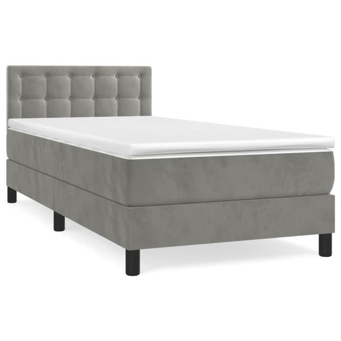 3141509 vidaXL Lit à sommier tapissier et matelas Gris clair 80x200 cm Velours