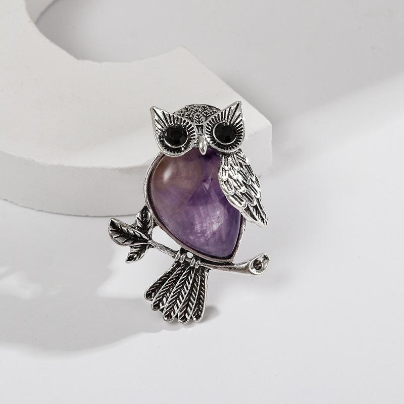 

Natural stone crystal owl brooch cute animal insect niche fashion brooch DIY clothing accessories pin