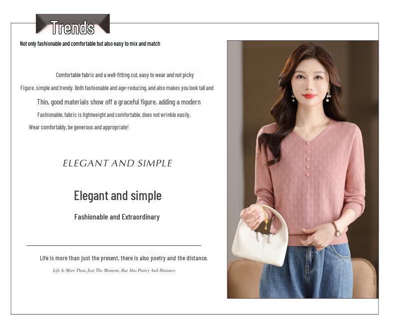 2025 Early Autumn Women's Korean V-neck Knitwear: Slimming Long Sleeve Solid Color Short Sweater
