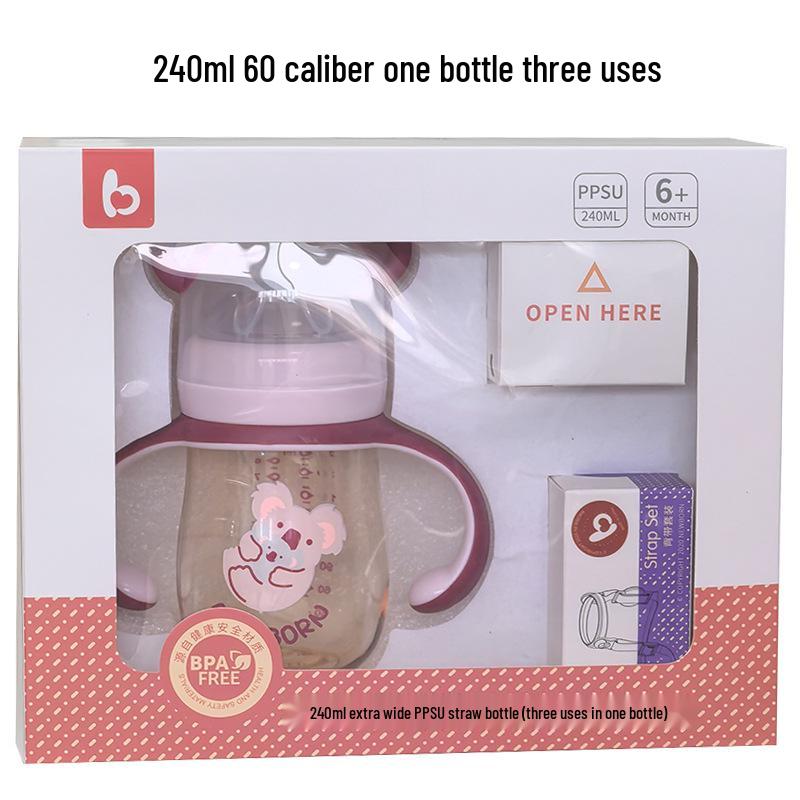 Širokoúhlá PPSU kojenecká láhev, antikoliková, odolná proti pádu, silikonová s brčkem