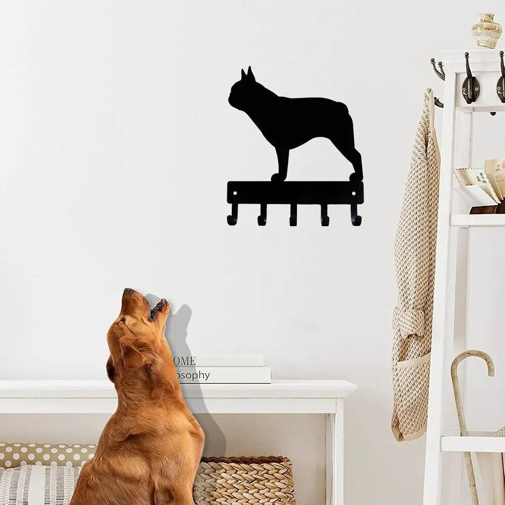 French Bulldog Key Holder Coat Hook Leash Hanger Metal Wall Sculpture Towel Rack
