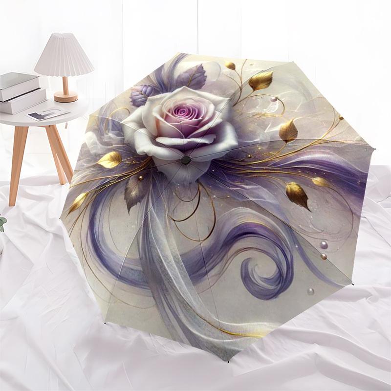 

1pc Purple Rose Artwork Umbrella with Plastic Handle,Suitable for All Seasons Home Travel Outdoor Umbrellaptys31025