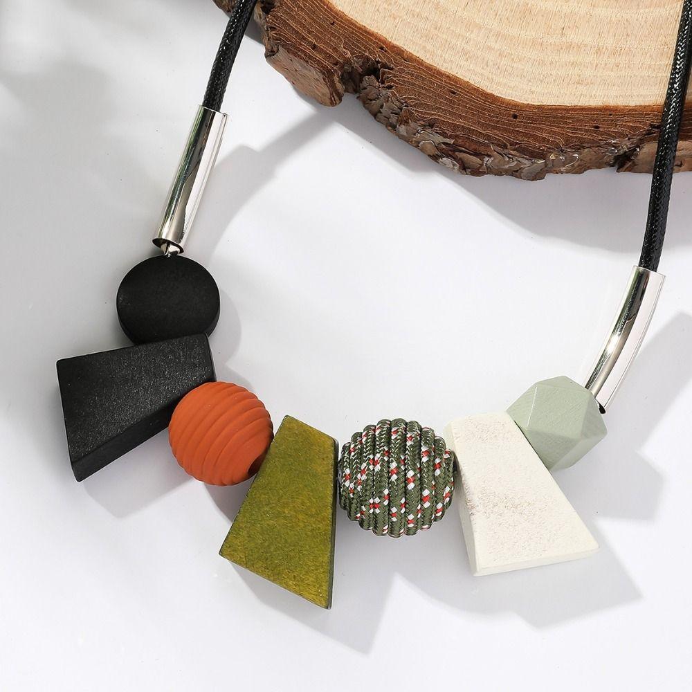 Beads Wood Necklace Trapezoid Ethnic Style Necklace Unique Simple Geometric Necklace  Traval