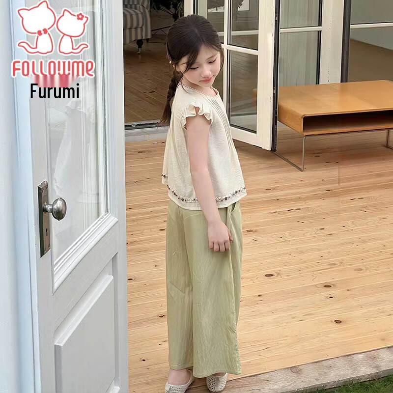 Fuluomi Girls' Sweet Korean Summer Two-Piece Set