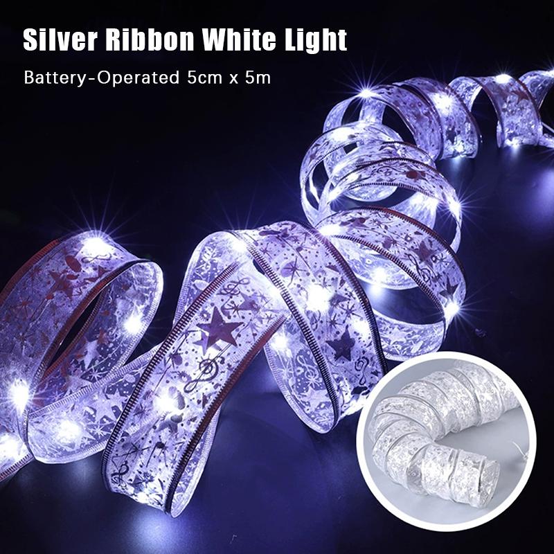 Christmas Ribbon String Lights 50/100Led Christmas Tree Diy Bows Light Home Navidad New Year Venue Wedding Party Decoration