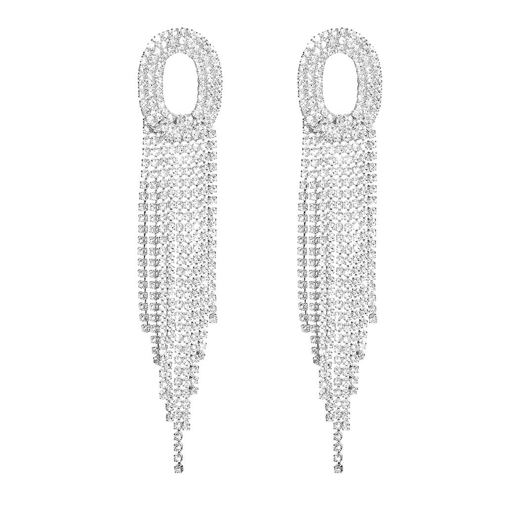 Personalized exaggerated geometric oval long fringed earrings