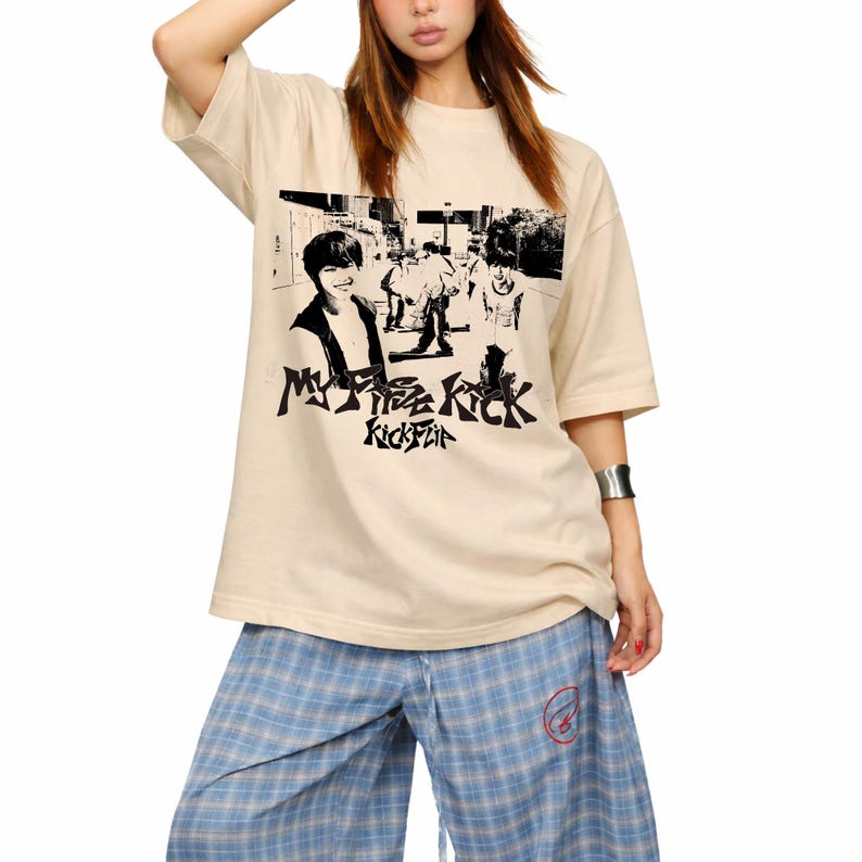 2026 Summer Fashion Trendy Tee Men Women Vintage Top Kickflip My First Kick T-shirt, My First Kick Tee, Kpop Style Graphic Shirt, Kickflip Kpop Shirt 4XL