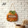 Durable Solid Wood Plaque Autumn Pumpkin Gnome Welcome Sign for Front Door, Rustic Hanging Thanksgiving Wall Ornament with Hemp Rope Fall Harvest Home