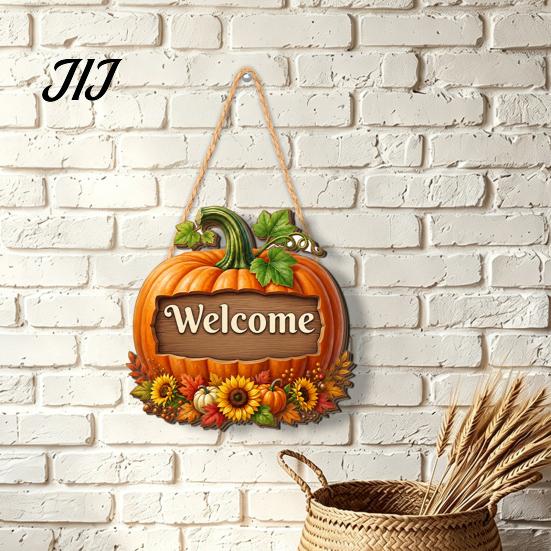 Durable Solid Wood Plaque Autumn Pumpkin Gnome Welcome Sign for Front Door, Rustic Hanging Thanksgiving Wall Ornament with Hemp Rope Fall Harvest Home