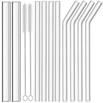 Reusable Glass Straws Set Large Clear Glass Boba Straws Wide Smoothie Drinking Straws for Bubble Tea Milkshakes Popping Pearls