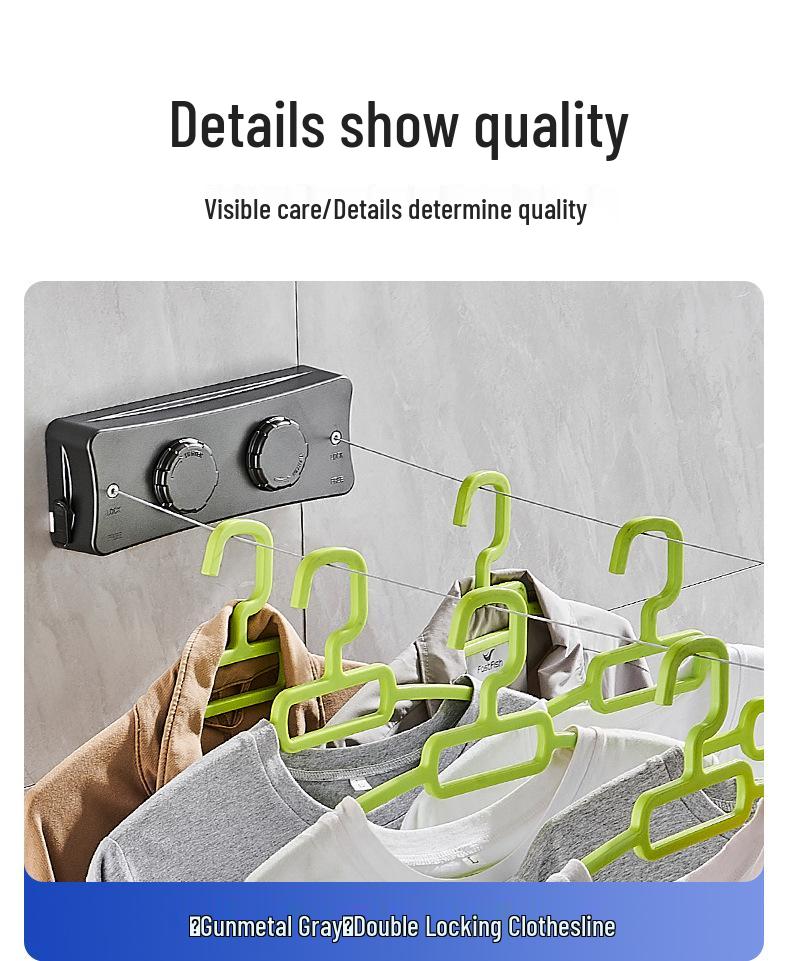 Dual-Line Retractable Indoor Clothesline, Wall-Mounted Stainless Steel, No-Drill Installation