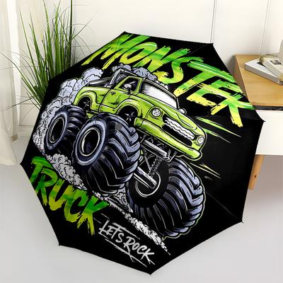Monster Truck Themed Travel Umbrella 8 Ribs Automatic Opening and Closing,Portable Folding Design,Compact and Stylish Umbrella Suitable Fo