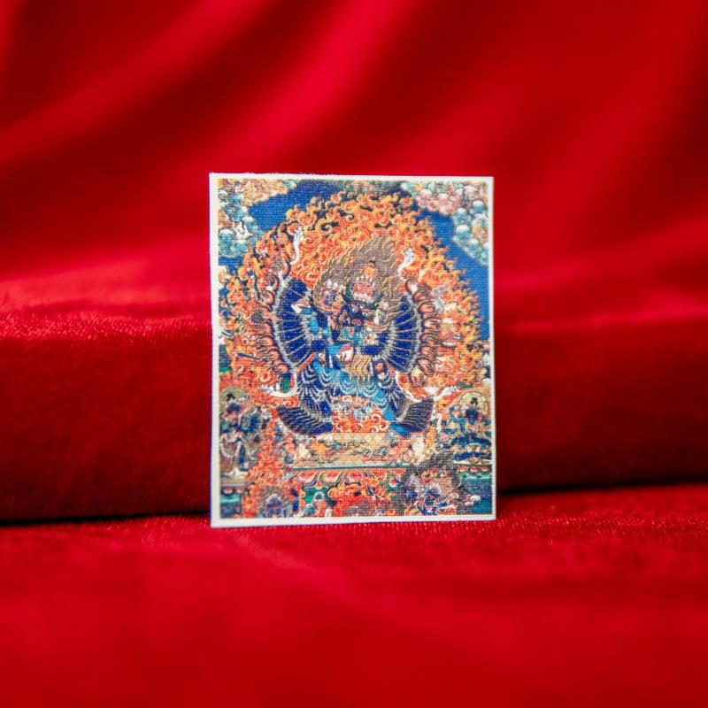 Tibetan Thangka Painting Core Cloth: Mahakala, Black Jambhala, Yamantaka, 4×5cm