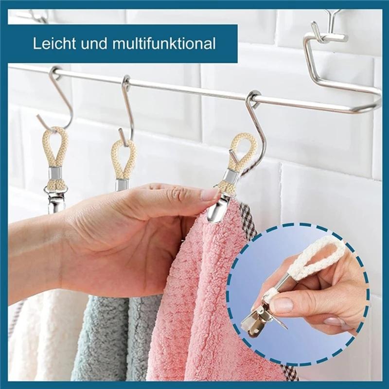 4Pcs Braided Cotton Loop Metal Towel Clips Household Bedroom Dormitory Organize