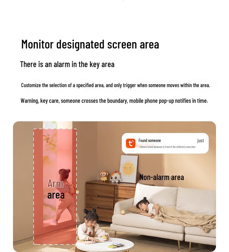 Tuya Smart WiFi Indoor Camera with Mobile Remote, Voice Intercom, and HD Night Vision.