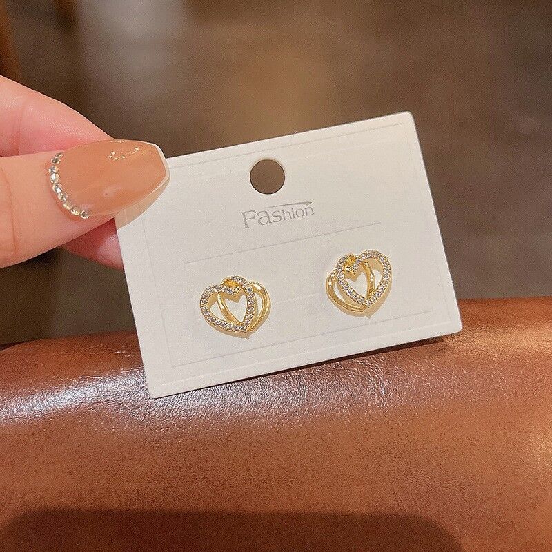 Cubic Zirconia Heart Stud Earrings High Quality Silver Color Ear Accessories for Women Exquisite Earring Hot Love