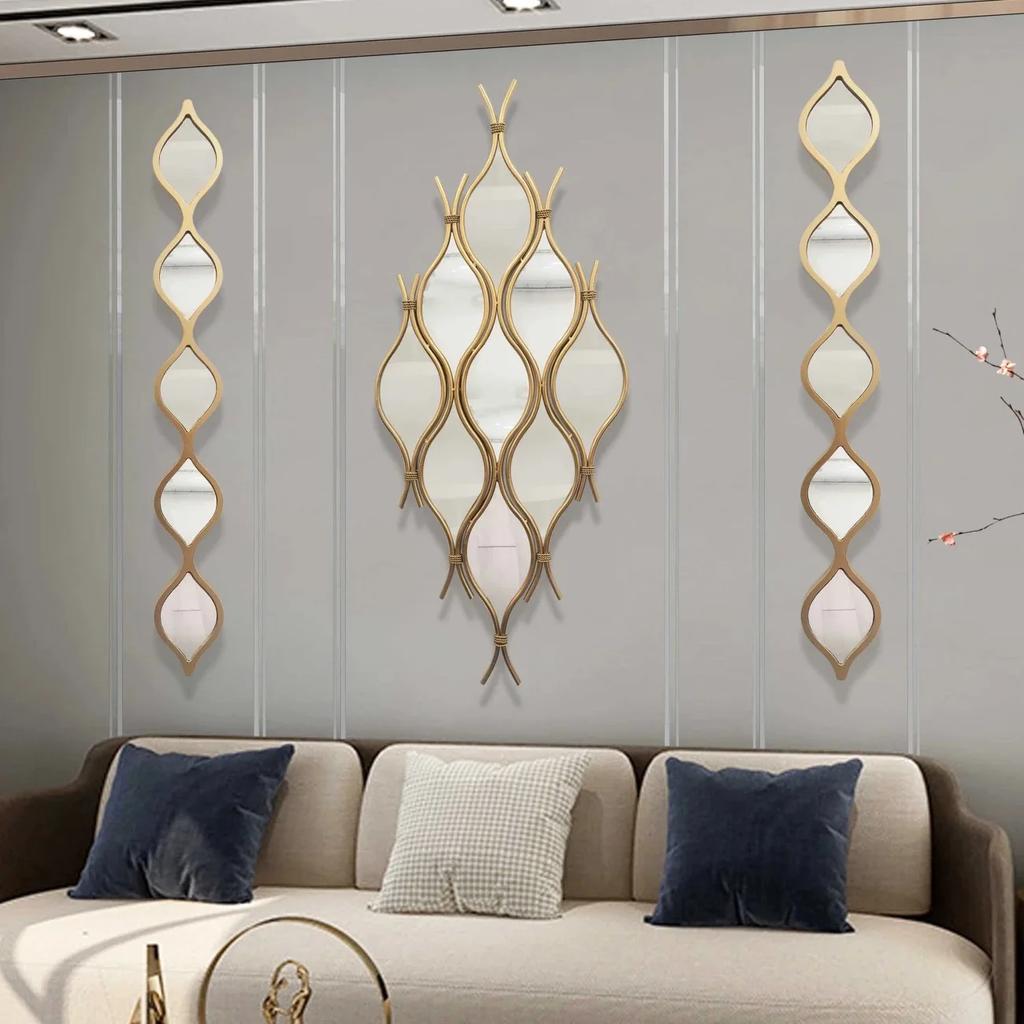 Long Strip Multi Grid Wrought Iron Mirror Wall Sticker Art Home Livingroom Background Wall Decoration Hotel Store Wall Ornaments