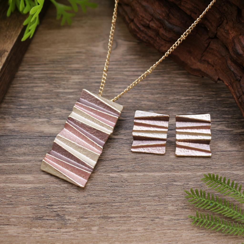 New enamel folding square geometric stud earrings pendant set, women's exaggerated irregular necklace.