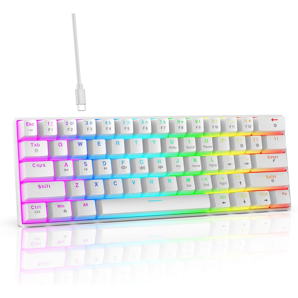 61 Key Mechanical Keyboard, RGB Backlit Gaming Keyboard, All Keys With No Conflicts, Hot Swappable Red Axis
