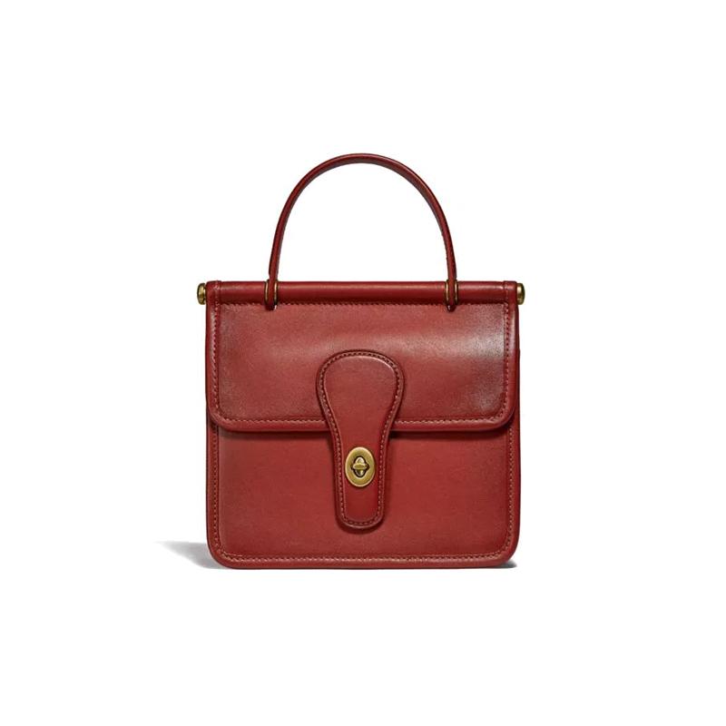 

COACH Willis 18 cowhide top handle shoulder crossbody handbag small size women s brass/red sand червоний