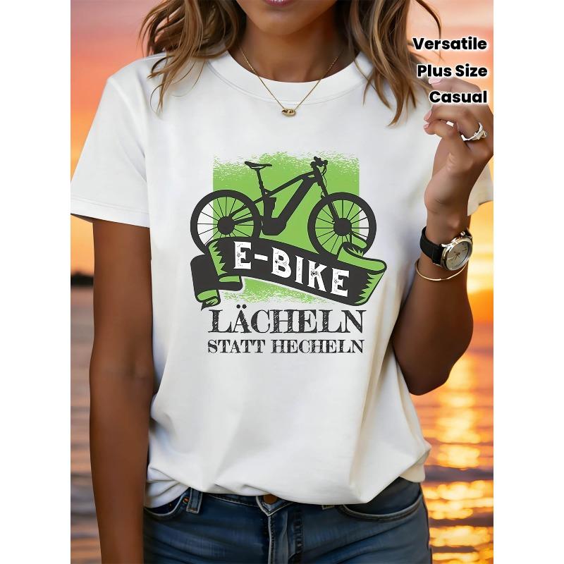 Cycling Enthusiasts Wear German E-BIKE, LÄCHELN STATT HECHELN Electric Bicycle Illustration Graphic Print Plus Size Women S Fashion S белый