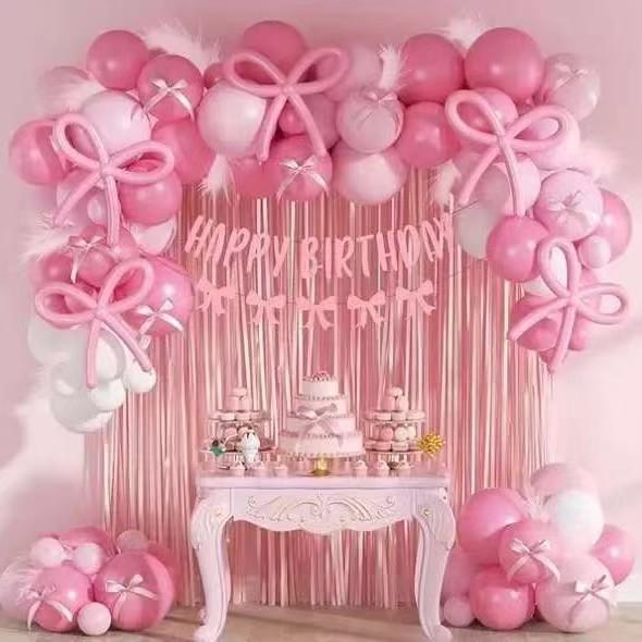 Pink Bow Series Balloon Chain Garland Balloon Chain Set Girl Birthday Decoration