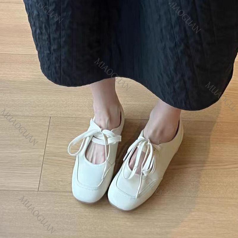 Fashion Women's Flats Loafers Shoes Fashion Shallow Sneaker Casual Sandals 2025 Spring Autumn Elegant Lace Up Flat Soft Leather Loafers
