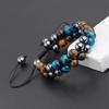 Men's Adjustable Woven Yoga Bracelet with Natural Tiger Eye Beads and Black Magnetic Clasp