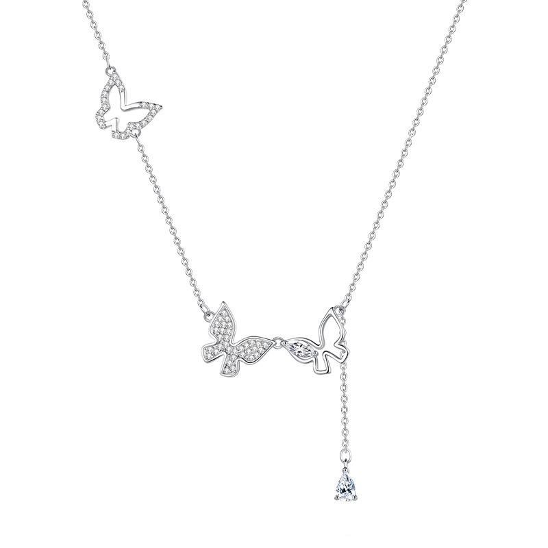 

Ожерелье с тремя бабочками для женщин, японский и корейский модный стиль, универсальный длинный кулон