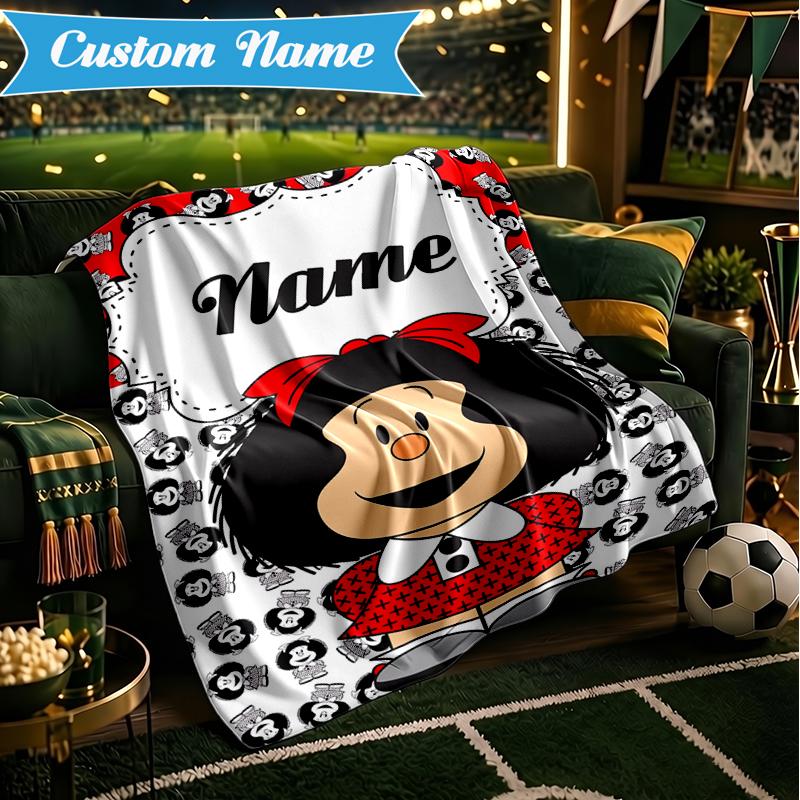 Custom Name Mafalda's Portrait Blanket Lightweight Ideal Bedding Blanket Perfect for Travel, Camping, Living Rooms, Sofas, Christmas Gift