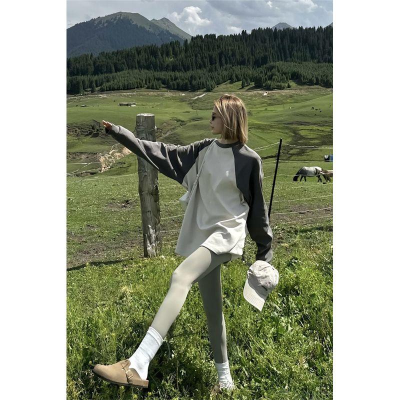 

Niche Style Long Sleeves Patchwork Autumn and Winter Loose Large Base Shirt Light gray S