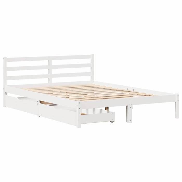 VidaXL Cadre de lit avec tiroirs blanc 140x190 cm bois de pin massif, sommier, cadre de lit double, cadre de lit en bois 3301533