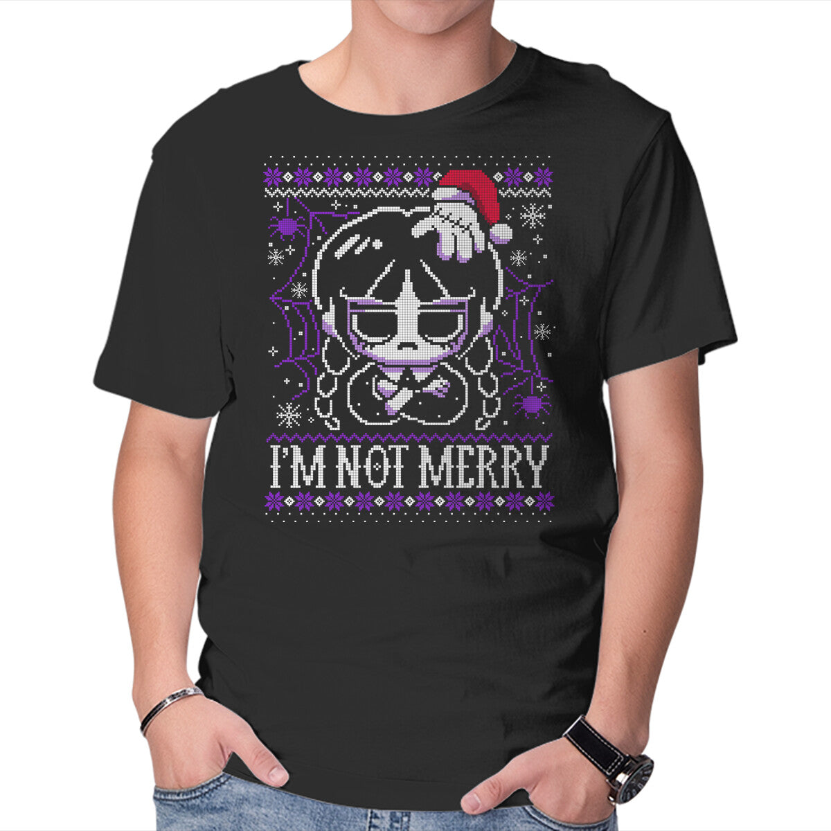 Unisex Crew Neck T-Shirt Wednesday Ugly Sweater Graphic Short Sleeve Casual Tee L